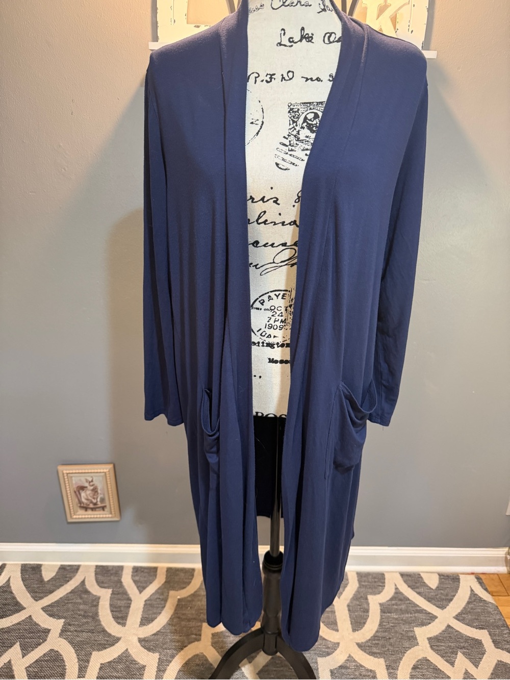 MOA COLLECTION NAVY OPEN FRONT LONG CARDIGAN SZ 2X